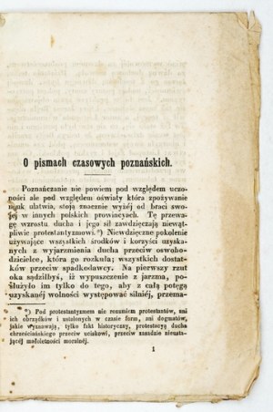 O PISMACH czasowych poznańskich. Poznan 1850. di A. Woykowski. 16d, pp. [2], 30. opuscolo.