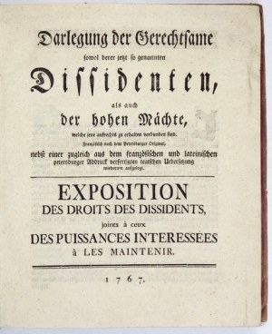 DARLEGUNG der Gerechtsame sowohl der jetzt so genannten Dissidenten, als auch der hohen Mächte, welche jene aufrechts ...