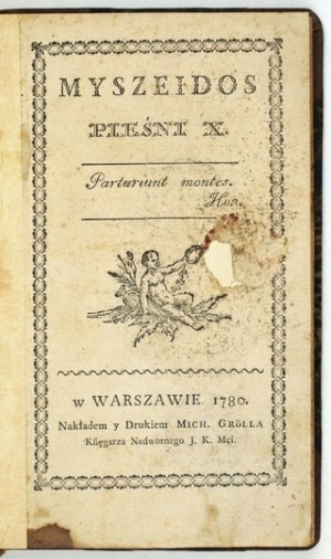 KRASICKI I. - Myszeidos songs X. 1780. Troisième édition.