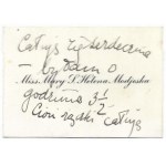 Slečna Mary S. Helena Modjeska. Návštevná karta vnučky Heleny Modjeskej Marylky.