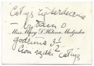 Miss Mary S. Helena Modjeska. Visiting card of Helena Modjeska's granddaughter Marylka.