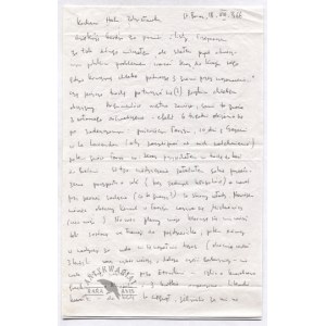 Dwustronicowy list Z. Herberta do Z. Najdera, dat. 18 VIII 1966.