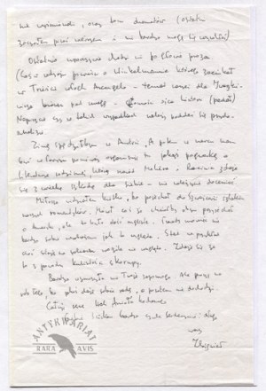 Dwustronicowy list Z. Herberta do Z. Najdera, dat. 18 VIII 1966.