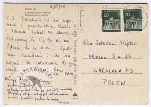 Carte postale à Z. Najder avec une inscription à Z. Herbert et à sa femme. 1969.