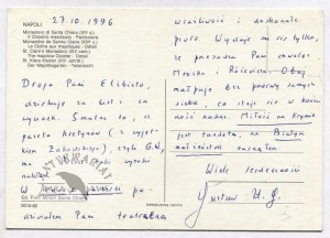 Carte postale de G. Herling-Grudziński, 1996, peu flatteuse pour 