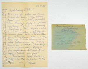 [MILCZEWSKI-BRUNO Ryszard]. Lettera manoscritta di Ryszard Bruno-Milczewski a Tadeusz Cichy a Bydgoszcz, inviata da Grudz...