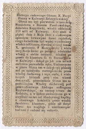 CUDOWNY Obraz N. Maryi Panny w Kalwaryi Zebrzydowskiej. [189-?].