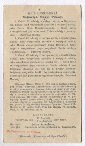 MATKO Ostrobramska, błagamy Ciebie, Ratuj nas i wspieraj w nagłej potrzebie. 1899.