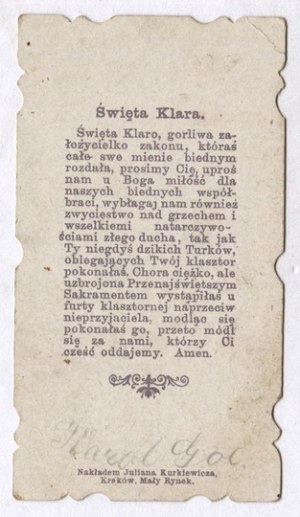 SVATÁ KLÁRA. [kolem roku 1900?].