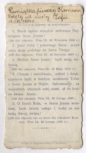 SAINTE Cœur de P. Jésus. [pas après 1904].