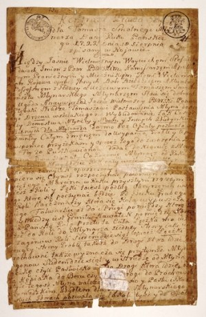 Kontrakt dla młynarza. Rękopis z 1793 z Rojowa w Wielkopolsce.