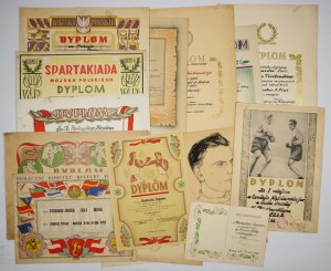 [SPORT, boxing, Zbigniew Piórkowski]. Collection of 20 diplomas from 1946-1967 for boxer Zbigniew Piórkowski, representative ...