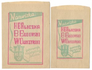 [HERBEWO, wyroby tytoniowe - torebki reklamowe]. Nazwiska: HERliczka, BEłdowski, WOłoszyński gwarancją najwyższej jakośc...