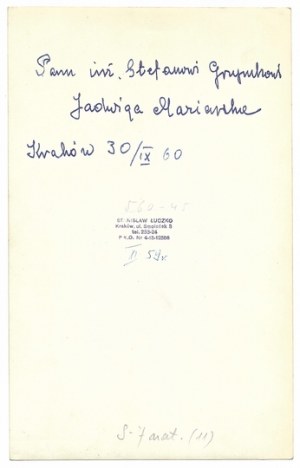 Fotografie eines Reliefs von S. Maziarska mit ihrer handschriftlichen Widmung.