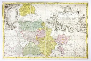 ŚLĄSK. Mapa Glogowského kniežatstva v komp. J. W. Wielanda z roku 1738, vydaná vydavateľstvom Homannových dedičov v roku 1752.