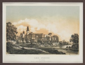 Krakovský hrad od západu. Litografie H. Waltera, kolem roku 1865.