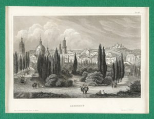 Lviv - Lemberg. Steel engraving from mid-19th century.