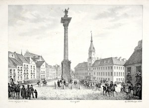 Varšava. Zámecké náměstí. Litografie z roku 1829.