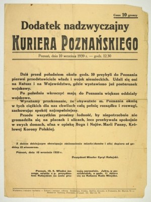 Poznaňský kurýr. 10 IX 1939. obsazení města Němci.