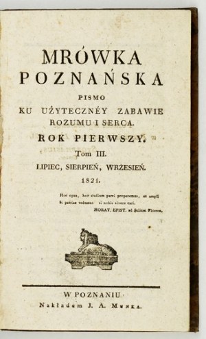 Poznan MR. R. 1, vol. 3: VII-IX 1821 - con un articolo sulle api.