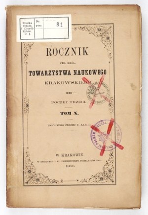 ANNUALE Ces. King. Tow. Nauk. Krak. Poczet 3, vol. 10 (og. zb. 33). 1866.