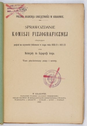 ZPRÁVA Fyziografické komise. T. 55/56. 1922.