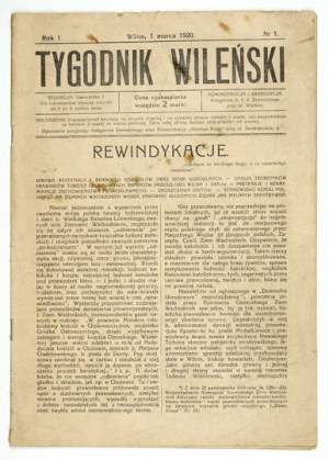 TYGODNIK Wileński. R. 1, n° 1 : 1er mars 1920.