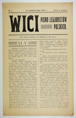 WICI. The magazine of the Polish Legionaries. No. 1: 18 X 1914.