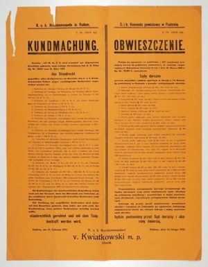 Przypomnienie o wprowadzeniu sądów doraźnych. Radom, 1918.