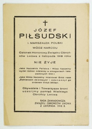 Výzva k uctění památky J. Pilsudského ve Lvově. V 1935.