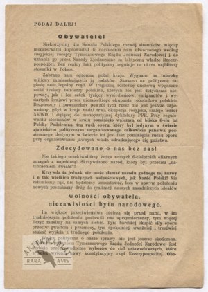 Konspiracyjna ulotka wzywająca do walki politycznej i do wspierania S. Mikołajczyka. VII 1945