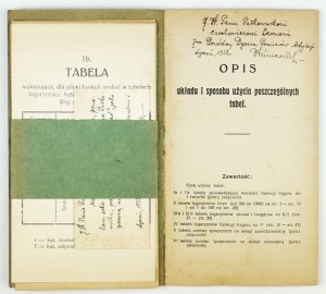 WIŚNIEWSKI R. - Tables of artillery logarithms. Dedication by the author