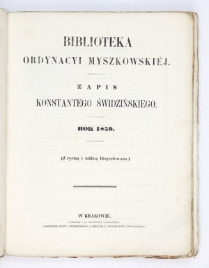 BIBLIOTHÈQUE de l'Ordinariat de Myszków. 1859.