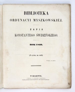 KNIŽNICA Ordinariátu v Myškove. 1860.