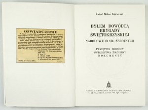 (SZACKI Antoni). Antoni Bohun Dąbrowski [Pseud.] - Ich war Kommandeur der Swietokrzyska-Brigade der Nationalen Streitkräfte. Das Gedächtnis...