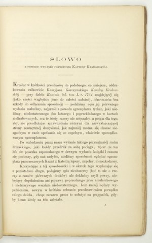 KORCZYŃSKI Kassyjan - Katedra kujawska. Jahr unseres Herrn 1767 veröffentlicht in Krakau [...]....