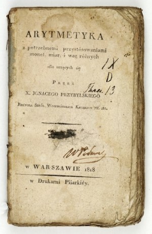 PRZYBYLSKI I. - Arithmétique avec les adaptations nécessaires. 1818.