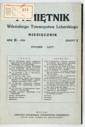 MEMORANDUM Vilniuské lékařské asociace. 1926-1928.