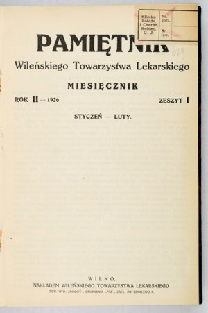 MEMORANDUM dell'Associazione medica di Vilnius. 1926-1928.