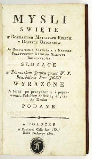 Mysli swięte do nabycia doskonałości słuzące. Bd. 1. Polotsk 1801.