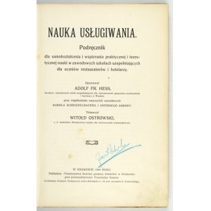 HESS A. – Nauka usługiwania. [Podręcznik dla kelnerów]. 1909.