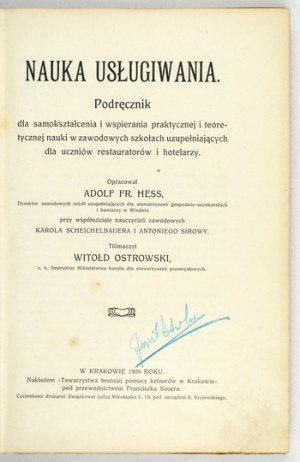 HESS A. – Nauka usługiwania. [Podręcznik dla kelnerów]. 1909.