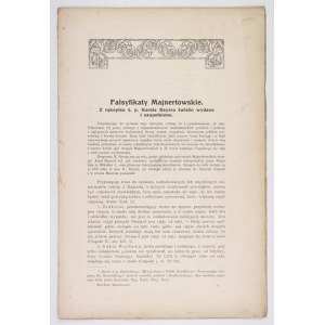 BEYER Karol - Falsyfikaty Majnertowskie. Z rękopisu ś. p. Karola Bayera [!] świeżo wydane i uzupełnione. [Kraków 1909]. ...