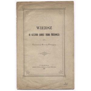 PRZERWA-TETMAJER Kazimierz - Wiersz na uczczenie pamięci Adama Mickiewicza. Kraków 1888. Komitet urządzający Wieczór Mic...