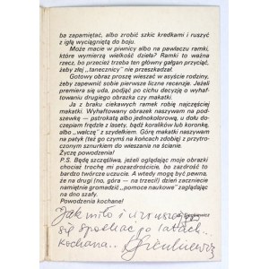 [SIENKIEWICZ Krystyna]. Odręczna dedykacja Krystyny Sienkiewicz na okładce zestawu pocztówek ze zdjęciami jej haftów, 19...