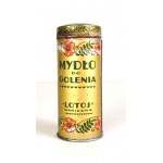 LOTOS, Warszawa. [metalowe opakowanie mydła do golenia z zawartością]. Mydło do golenia Lotsavon.
