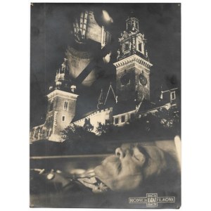 [PIŁSUDSKI Józef - żałoba narodowa - fotomontaż]. [1935]. Fotografia form. 22,3x16,...