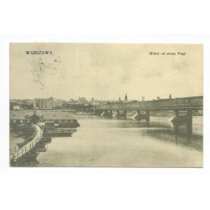 Warszawa [most Kierbedzia] Widok od strony Pragi [pocztówka ca 1914]