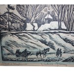 Ludwik Tyrowicz Winter in Zakopane, multicolor woodcut