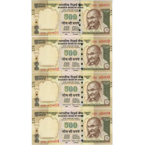 India 4 x 500 Rupee 2016 With Consecutive Numbers